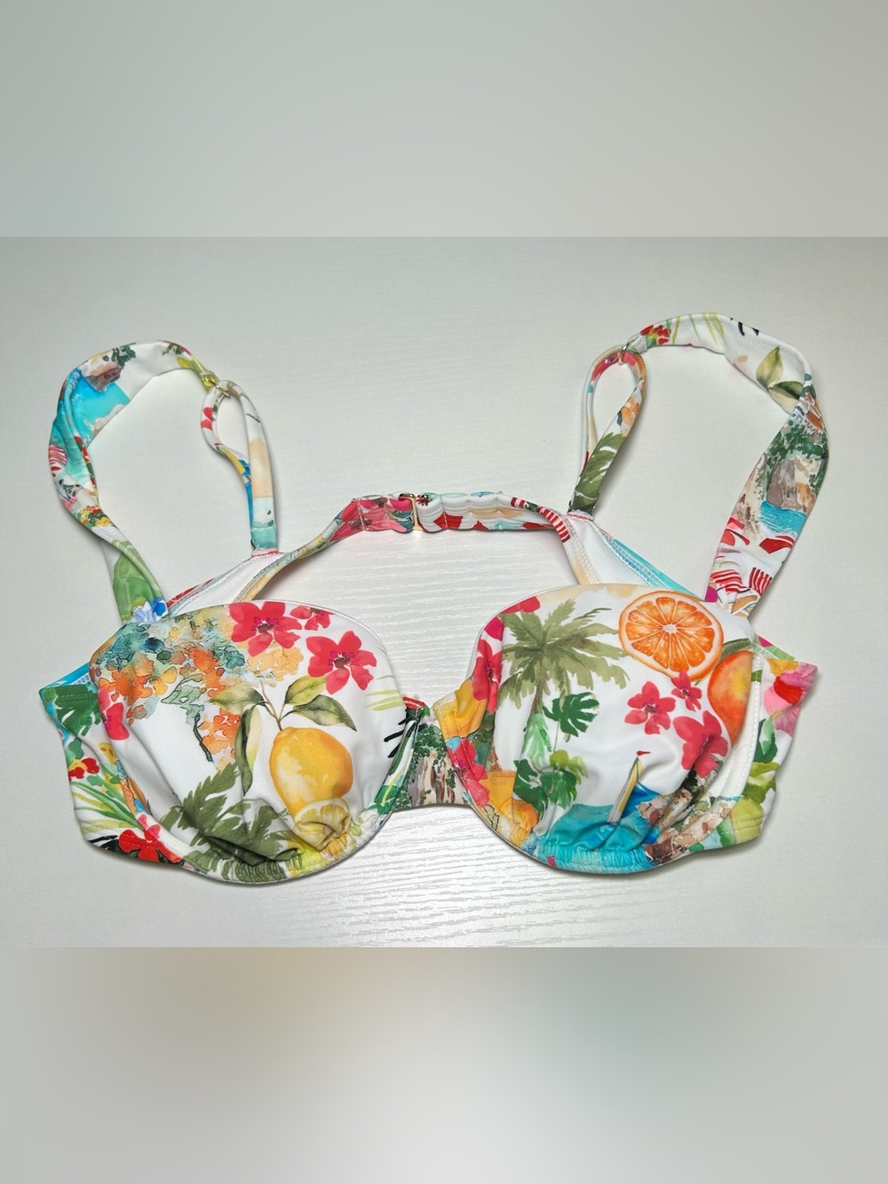 Shade & Shore Tropical Floral Fruit Underwire Bikini Top 34C NWT Multi-Color